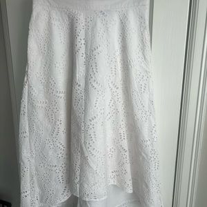 Rachel Roy Collection Skirt Eyelet Lace Circle High Low Midi Cotton White